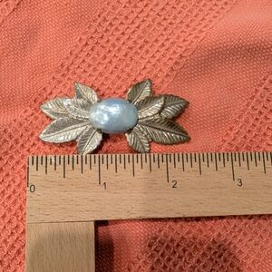Elegant Silver Leaf Brooch with Pearl Accent